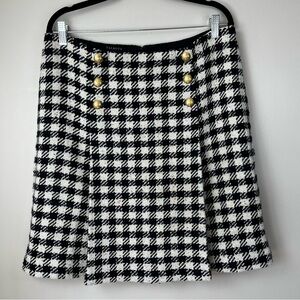 NWT Talbots Women's 12 Multicolor Houndstooth Tweed Mini Skirt Gold Buttons